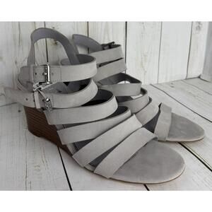 Lauren Ralph Lauren Aleigh Strappy Leather Wedge Sandals Gray 9.5B
